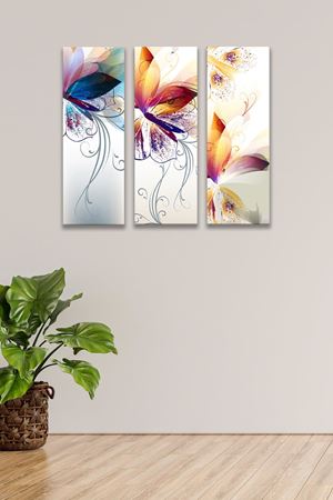 Kelebek Modelli Üç Parça Takım Kanvas Duvar Tablo 5521194