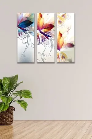 Kelebek Modelli Üç Parça Takım Kanvas Duvar Tablo 5521194