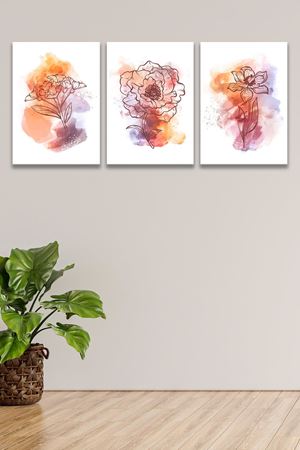 Renkli Çiçek Modelli Üç Parça Takım Kanvas Duvar Tablo 5521162