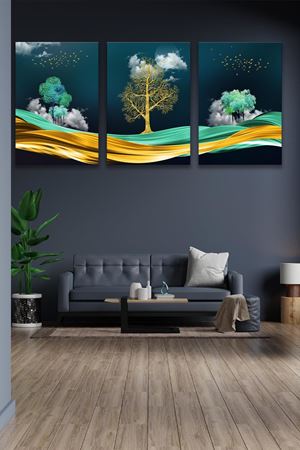 Koyu Arka Planlı Üç Parça Takım Kanvas Duvar Tablo 5521180