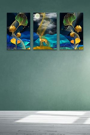 Mavi Tonlu Üç Parça Takım Kanvas Duvar Tablo 5521171