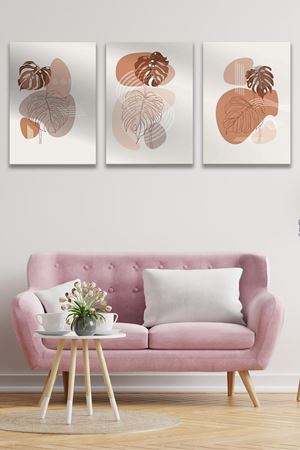 Pastel Tonlu Üç Parça Takım Kanvas Duvar Tablo 5521173