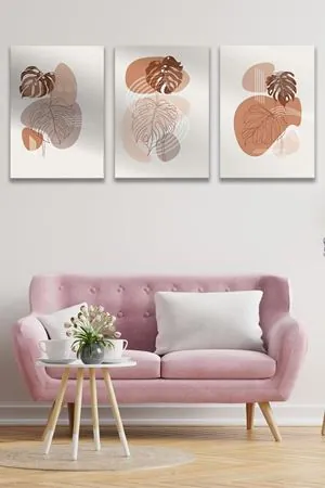 Pastel Tonlu Üç Parça Takım Kanvas Duvar Tablo 5521173