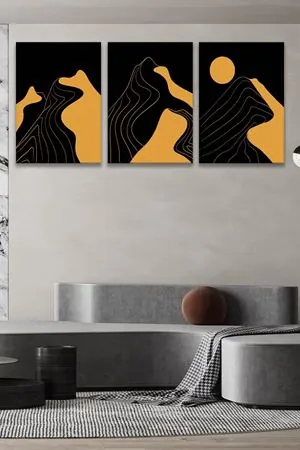 Siyah Turuncu Desen Üç Parça Takım Kanvas Duvar Tablo 5521207
