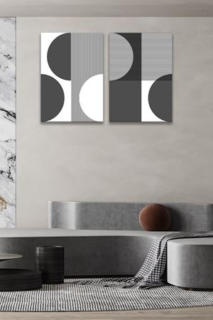 Siyah Beyaz Desen İki Parça Takım Kanvas Duvar Tablo 5521216