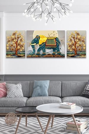 Fil Modelli Üç Parça Takım Kanvas Duvar Tablo 5521190