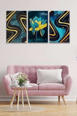 Koyu Renk Çiçekli Üç Parça Takım Kanvas Tablo 5521166