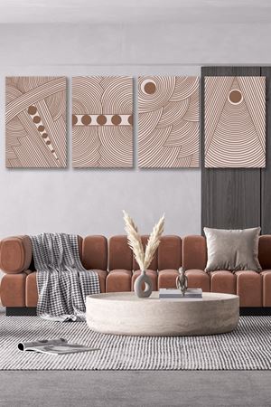 Kahverengi Desen Dört Parça Takım Kanvas Duvar Tablo 5521221