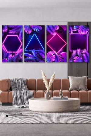 Mor Şekilli Dört Parça Takım Kanvas Duvar Tablo 5521224