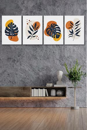Yaprak Modelli Dört Parça Takım Kanvas Duvar Tablo 5521222