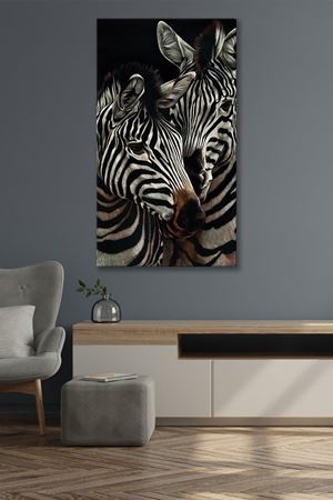 Yan Yana Duran İki Zebra  Kanvas Duvar Tablo 4452379