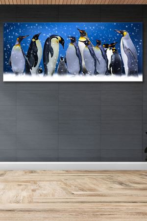 Karda Gezen Penguenler Kanvas Duvar Tablo 4452408
