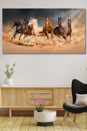Kırsalda Koşan Altı At Kanvas Duvar Tablo 4452319
