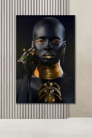 Altın Boyunluk Takan  Afrikalı Kadın Art Kanvas Tablo 2221585