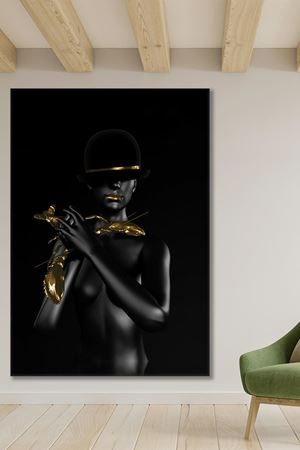 Elinde Altın Istakoz Tutan Afrikalı Kadın Art Kanvas Tablo 2221581