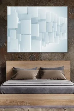 Sıralı Beyaz Plazma 3 Boyutlu Kareler Art Kanvas Tablo 2221568