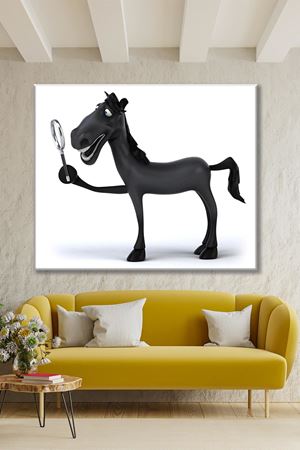 Büyüteç İle Bakan Animasyon At Art Kanvas Tablo 2221620