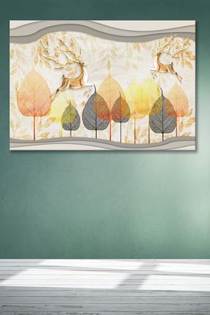 Ağaçların Üzerinden Atlayan Geyikler Kanvas Duvar Tablo 4452164