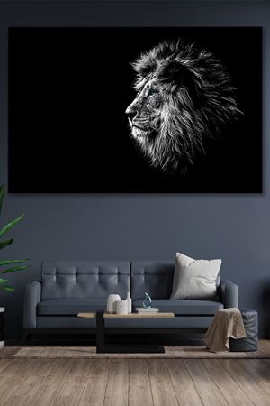 Avına Bakan Siyah Beyaz Aslan  Kanvas Duvar Tablo 4452349