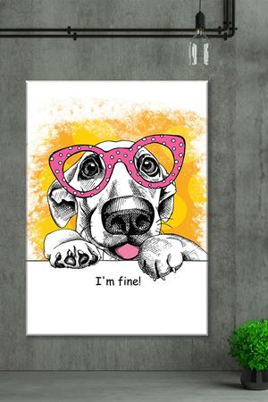 Pembe Gözlüklü KaraKalem Animasyon Köpek Art Kanvas Tablo 2221605