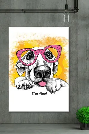 Pembe Gözlüklü KaraKalem Animasyon Köpek Art Kanvas Tablo 2221605