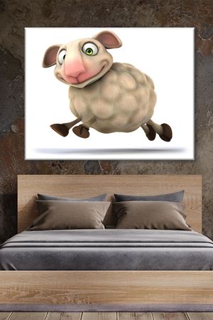 Yeşil Gözlü Zıplayan Animasyon Koyun Art Kanvas Tablo 2221606