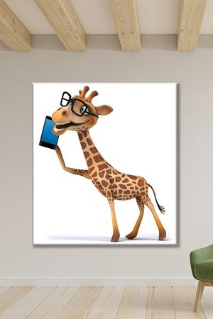 Telefonla Konuşan Animasyon Zürafa Art Kanvas Tablo 2221616