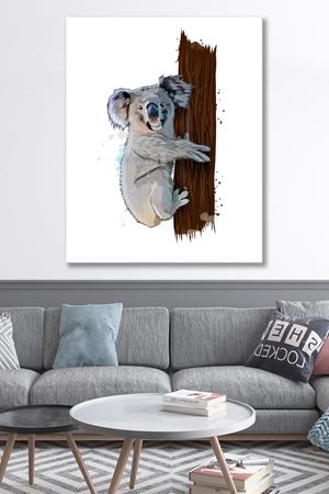 Ağaçta Koala Çizimi  Kanvas Duvar Tablo 4452359