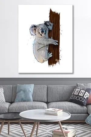 Ağaçta Koala Çizimi  Kanvas Duvar Tablo 4452359