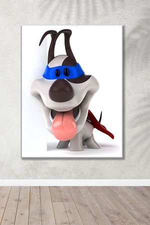 Süper Kahraman Pelerinli Animasyon Köpek Art Kanvas Tablo 2221613
