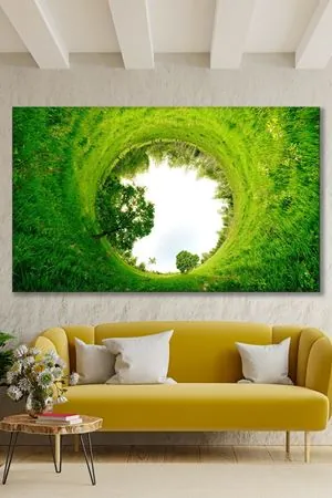 Yeşil Derinliklerde Güneşle Büyüyen Ağaç 3 Boyutlu Art Kanvas Tablo 2221575