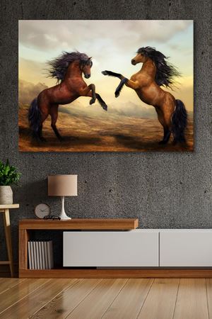 Birbirlerine Saldıran Atlar Kanvas Duvar Tablo 4452409