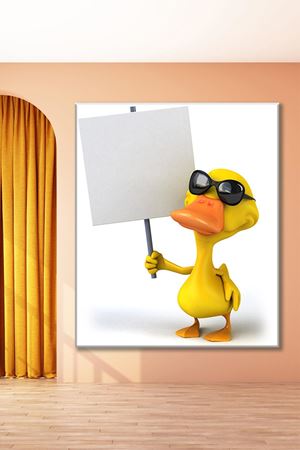 Pankart Tutan Gözlüklü Animasyon Ördek Art Kanvas Tablo 2221627