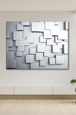 Beyaz Karışık Dizilmiş 3 Boyutlu Kareler Art Kanvas Tablo 2221567