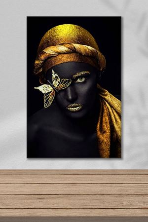 Altın Kelebek Gözlü Afrikalı Kadın Art Kanvas Tablo 2221588