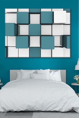 Turkuaz Ve Beyaz Çıkıntılı Kareler 3 Boyutlu Art Kanvas Tablo 2221553