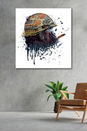 Askeri Şapka Takan Şempanze  Kanvas Duvar Tablo 4452203