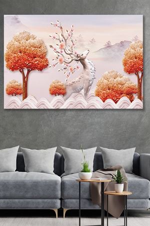 Beyaz Renkli Geyik Kanvas Duvar Tablo 4452175