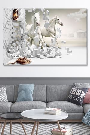 Beyaz At İllütrasyonu  Kanvas Duvar Tablo 4452396