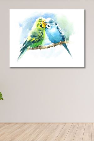 Birbirlerini Seven Muhabbet Kuşları Çizimi  Kanvas Duvar Tablo 4452233