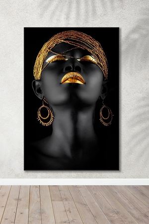 Altın Zincir Bandanalı Afrikalı  Kadın Art Kanvas Tablo 2221591