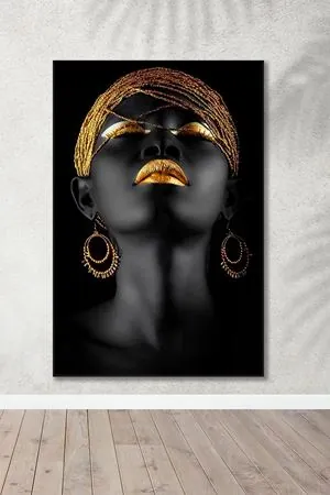 Altın Zincir Bandanalı Afrikalı  Kadın Art Kanvas Tablo 2221591