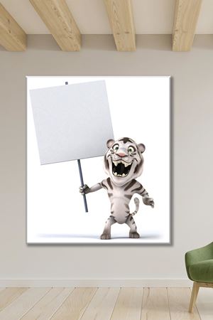 Beyaz Pankart Tutan Animasyon Kaplan Art Kanvas Tablo 2221622