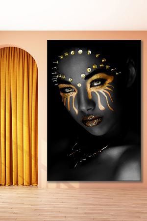 Alnında Altın İğne Makyajlı Afrikalı Kadın Art Kanvas Tablo 2221586