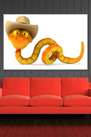 Kovboy Şapkalı Animasyon Yılan Art Kanvas Tablo 2221629