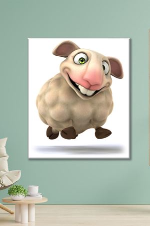 Yeşil Gözlü Gülümseyen Animasyon Koyun Art Kanvas Tablo 2221609