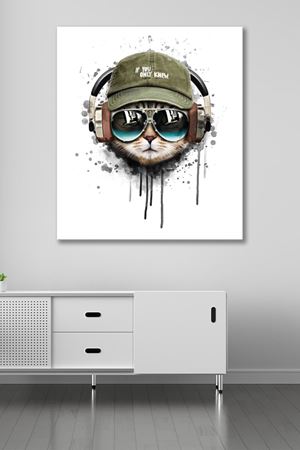 Kulaklık Takan Kedi Kanvas Duvar Tablo 4452325