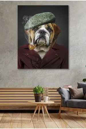 Pipo İçen Köpek  Kanvas Duvar Tablo 4452377