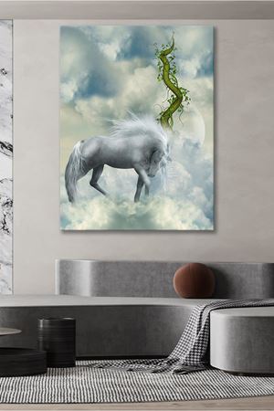 Gökyüzünde At Çizimi Kanvas Duvar Tablo 4452294