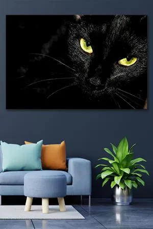Sarı Gözlü Siyah Kedi Kanvas Duvar Tablo 4452268